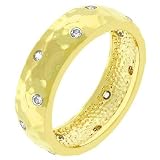 14k Gold Bonded Hammered Fashion Ring with Studded Invisible Set Clear Cz in Goldtone Women Jewelry