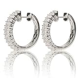 14k White Gold 2 Row Diamond Hoop Earrings