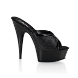 5 3/4 Inch Stiletto Heel Sexy Shoes Platform Slide Black Glitter