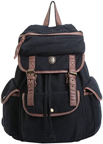 Leewin Unisex Casual Canvas Backpack Rucksack Bookbag Hiking Bag (Black)