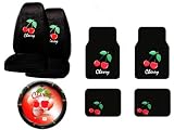 A Set of 4 Universal Fit Cherry Red Plush Carpet Floor Mats and 1 Comfort Grip Steering Wheel Cover and A Set of 2 Universal Fit Seat Covers