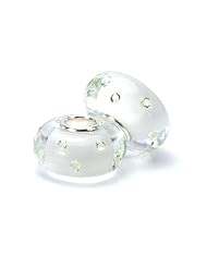 Set of 2 - Bella Fascini White Core & Peridot Green Cubic Zirconia - European Charm Bracelet Bead - Murano Glass - Solid Sterling Silver Core Fits Perfectly on Chamilia Moress Pandora and Compatible Brands
