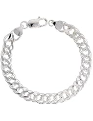 Sterling Silver Italian Flat Double Curb Chain Necklaces & Bracelets Nickel Free 9mm wide, sizes 7 - 30 inch