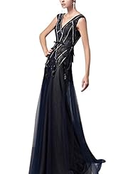 A-line V-neck Beaded Backless Satin Sleeveless Cocktail Floor Length Evening Dress/Homecoming Dress/Pageant Dress/Prom Dress/Party Dress/Wedding Dress 