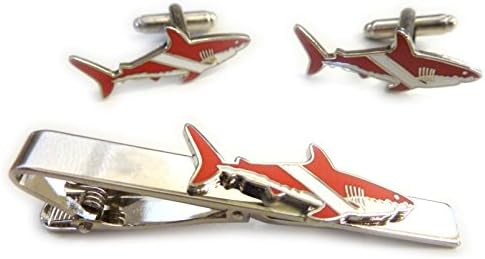 Scuba Diving Diver Flag Great White Shark TIE BAR CUFFLINKS SET