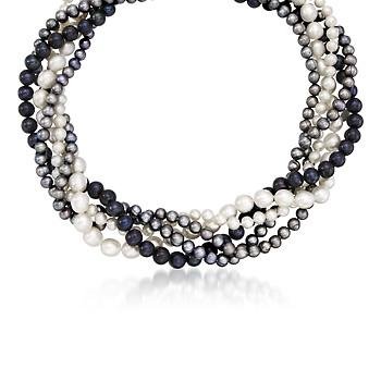 6-9mm Pearl Torsade Necklace With Sterling Silver Clasp