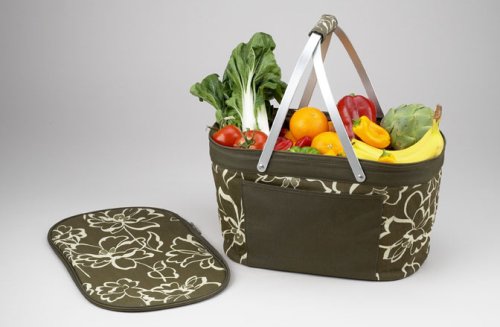 Collapsible Basket Cooler /Market Tote (Promenade Olive floral )