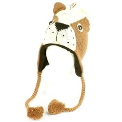Winter Knit Boxer Dog Puppy Animal Trooper Trapper Lined Ski Pom Pom with Tail Hat Cap