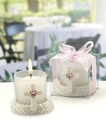 Candle Holder Pink Cross Stone (17 per order) Wedding Favors