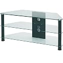 Jual JF001BC Black Legs/Clear Glass Plasma TV Stand