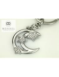Office Product: Z279 Cute Crescent Moon Star Crystal Charm Key Ring Keychain - Ladybaby Kechain