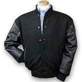 Classic Wool & Leather Varsity Jacket - Black