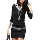 Allegra K Lady Stripe Print Hem Stretchy Autumn Shirt Black White Xl
