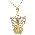 Delicate Angel Necklace Pendant 14k Gold Diamond Center 18" Chain Gift Box SALE
