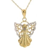Delicate Angel Necklace Pendant 14k Gold Diamond Center 18 Chain Gift Box SALE
