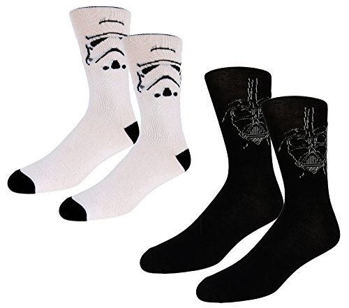 Star Wars Mens Casual Crew Socks 2 Pair Pack Darth Vader Storm Trooper White/Black