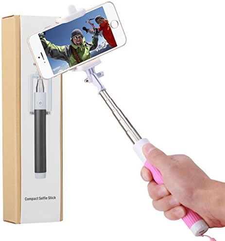 Selfie Stick, iRAG® All-in-One Self-portrait Monopod Extendable Wireless Bluetooth Selfie Stick Compact Size with built-in Bluetooth Remote Shutter with Adjustable Phone Holder for iPhone and Android Smartphones - Pink