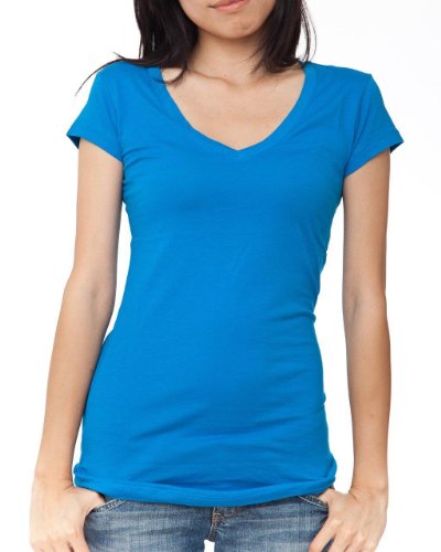 Ladies Plain Short Sleeve T-Shirt Round V-Neck Cotton Spandex, Multiple Colors
