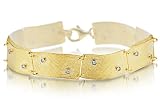 14K Yellow Gold Matte and Florentine-Finish Hand-Crafted Plated-Link Bracelet, Enhanced with White Gold Bezel Set Diamonds.