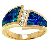 14K Yellow Gold Diamond and Black Opal Inlay Ring
