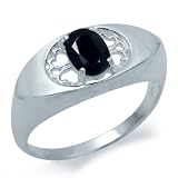 1.22ct. Natural Black Sapphire 925 Sterling Silver Filigree Ring
