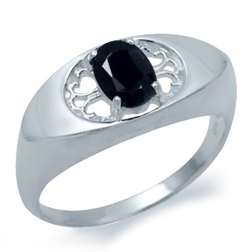 1.22ct. Natural Black Sapphire 925 Sterling Silver Filigree Ring