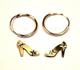 14k Yellow Gold Diamond Cut High Heel Shoe Stud and 14k Yellow Gold 10mm Endless Hoop Earring Set