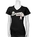 Atlanta Braves Ladies Black Breast Cancer Research Logo T-shirt