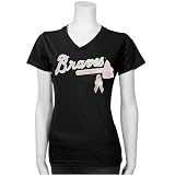 Atlanta Braves Ladies Black Breast Cancer Research Logo T-shirt