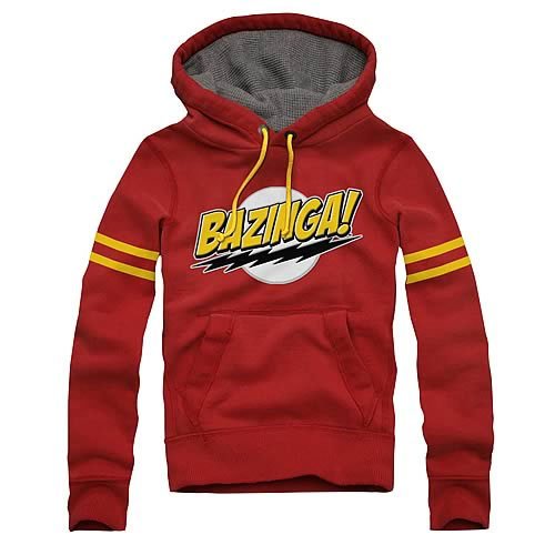 Big Bang Theory Comic Lightning Bolts Bazinga Hoodie, Red, Large