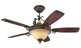 Monte Carlo 5CSR60AGD Coventry Castle, 60-Inch 5-Blade Ceiling Fan with Light Kit, Aged Tortoise Shell Motor Finish and Carved Tung Wood Blades