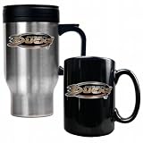 NHL Anaheim Ducks Stainless Steel Travel Mug and Black Ceramic Mug Set (Primary Logo)