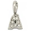 Czech Glass Letter "A" Spring Ring Charm White Plated 13.5mm