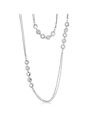 Sterling Silver Rhodium Plated Long Necklace with Multi Style Chain
