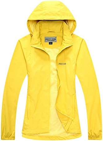 Green Crab Women's Windproof Waterproof Rain Jacket Lady Hooded Breathable Coat (Medium, Yellow)