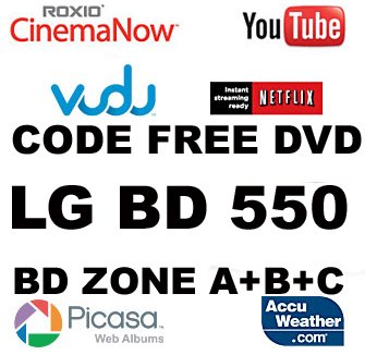 LG BD550 Blu Ray Zone A+B+C / DVD Region 012345678 PAL/NTSC All Zone Multi Region Code Free DVD BLU RAY Player works on all USA TVs