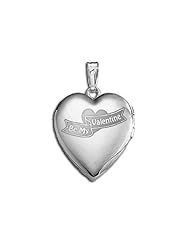 14k White Gold "Sweetheart-Be My Valentine" Locket 3/4 inch x 3/4 inch in Solid 14K White Gold