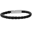 Braided Black Leather Mens Bracelet 6 mm 8 1/2 inches with Locking Stainless Steel Clasp