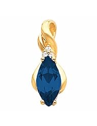 18K Yellow Gold Marquise Cut Chatham Created Sapphire and Diamond Pendant -- LIFETIME WARRANTY