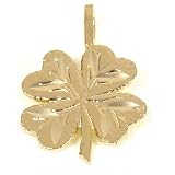 Four Leaf Clover Charm Diamond-Cut 14k Gold 16mm