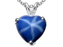 2.52 cttw Created Star Sapphire and Genuine Diamond sHeart Pendant - 14kt White Gold