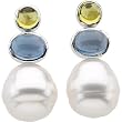 14K White Gold Paspaley South Sea Cultured Pearl, Peridot and Blue Topaz Earrings