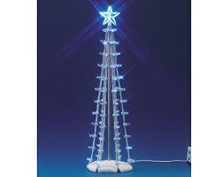 Lemax Christmas Village Battery Operated 9" Lighted Blue Silhouette Tree #74657