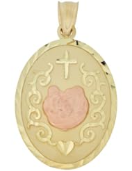 14k Yellow and Rose Gold, Baptism Pendant Charm Oval 18mm Wide