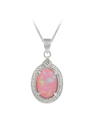 Sterling Silver Created Opal and Diamond Accent Large Oval Pendant Necklace, 18"