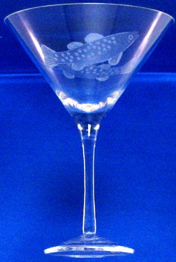 Individually Hand Etched Trout Large Martini Clear Glass 8 1/4