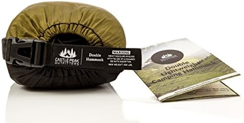 Castle Peak Outfitters XL Double Camping Hammock Swing - Parachute Nylon, Floating Bed, Free Standing Hanging Hammock For Sleeping, Bedroom, Yard, Outdoors, Traveling (Carmel/Black)