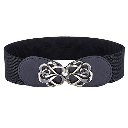 Women Retro Elastic Waist Metal Interlock Buckle Size S CL0413-1