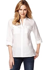 Pure Linen Open Neck Collar Studded Blouse