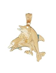 Dazzlers Solid 14 karats gold Dolphins Charm Pendant Available in three colors from jewelsberry (weights: 6.6 grams only)